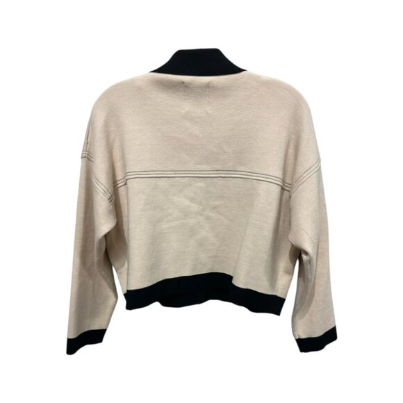 NWT Sandro Cher Cropped Cardigan Beige Black Topstitch Button Up Size 0 / XS - Picture 13 of 13